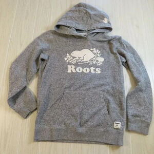 Roots Kids Kanga Hoodie Cooper Beaver Logo Kid's XXL 13-14 Yrs Gray White